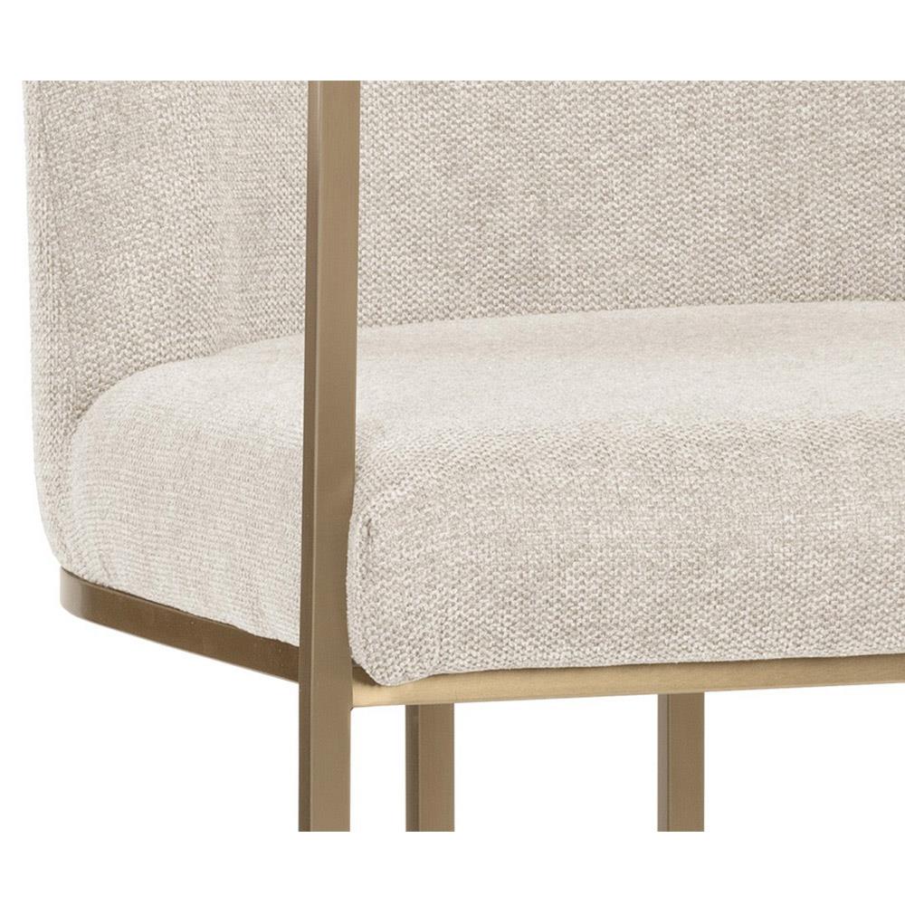 Aliyah Oatmeal Beige Upholstered Antique Brass Steel Dining Arm Chair|