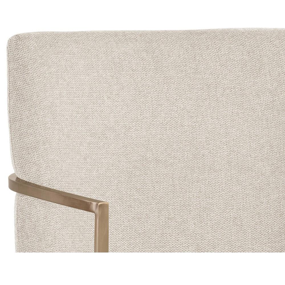 Aliyah Oatmeal Beige Upholstered Antique Brass Steel Dining Arm Chair|