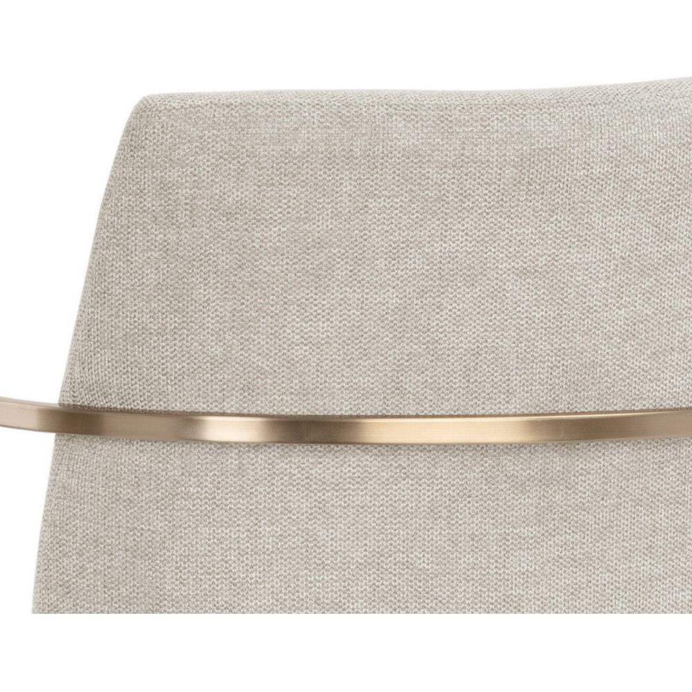 Aliyah Oatmeal Beige Upholstered Antique Brass Steel Dining Arm Chair|