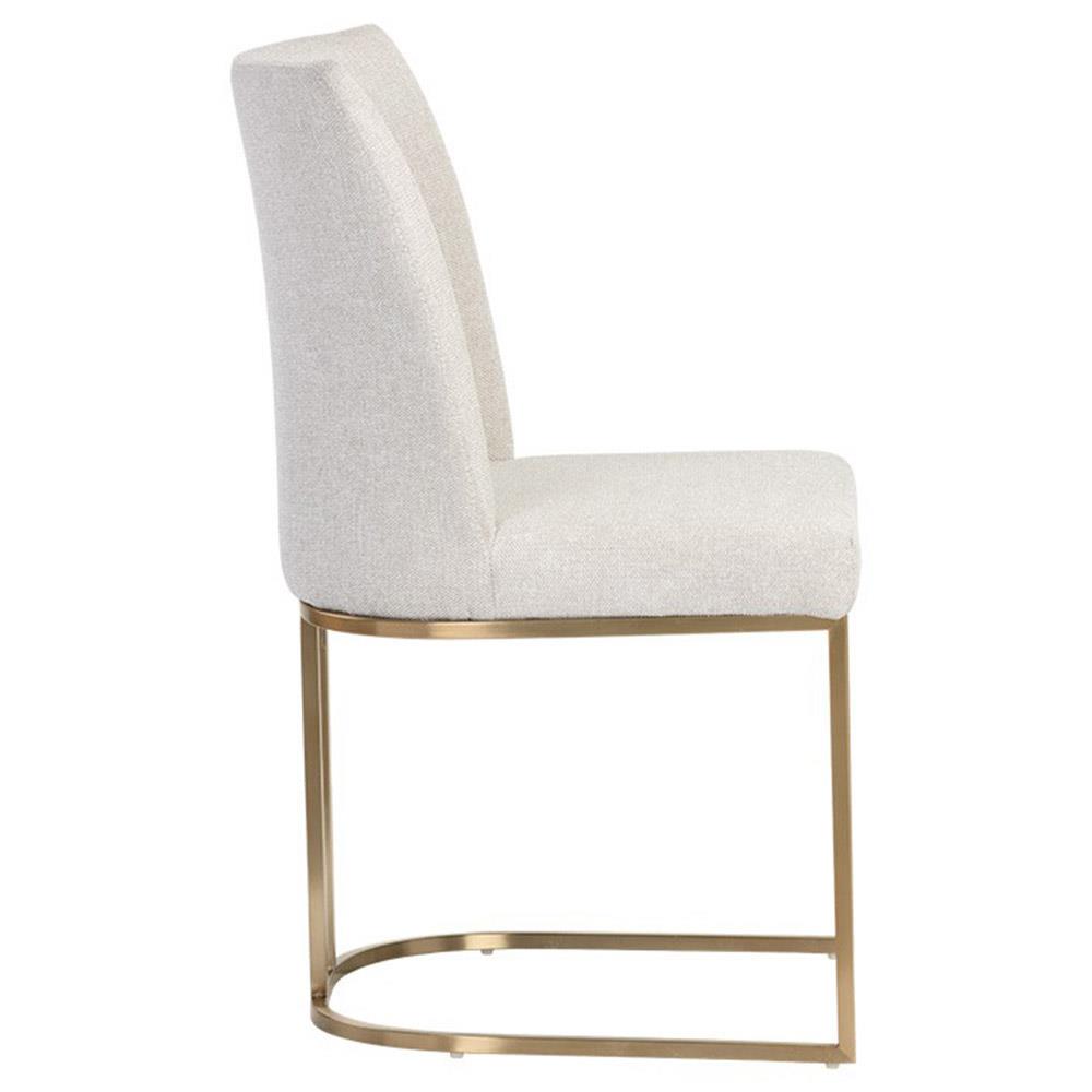 Aliyah Oatmeal Beige Antique Brass Steel Dining Side Chair - Set of 2|