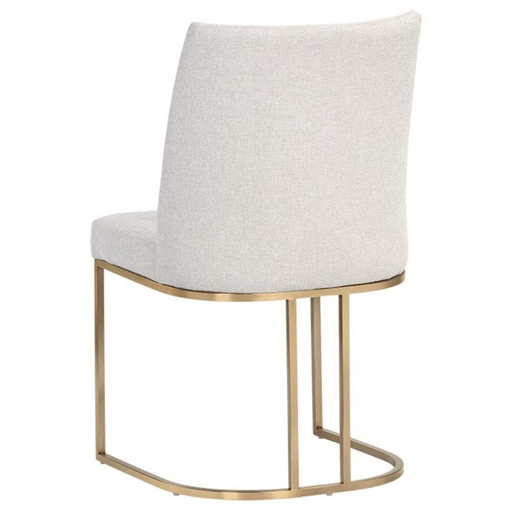 Aliyah Oatmeal Beige Antique Brass Steel Dining Side Chair - Set of 2|
