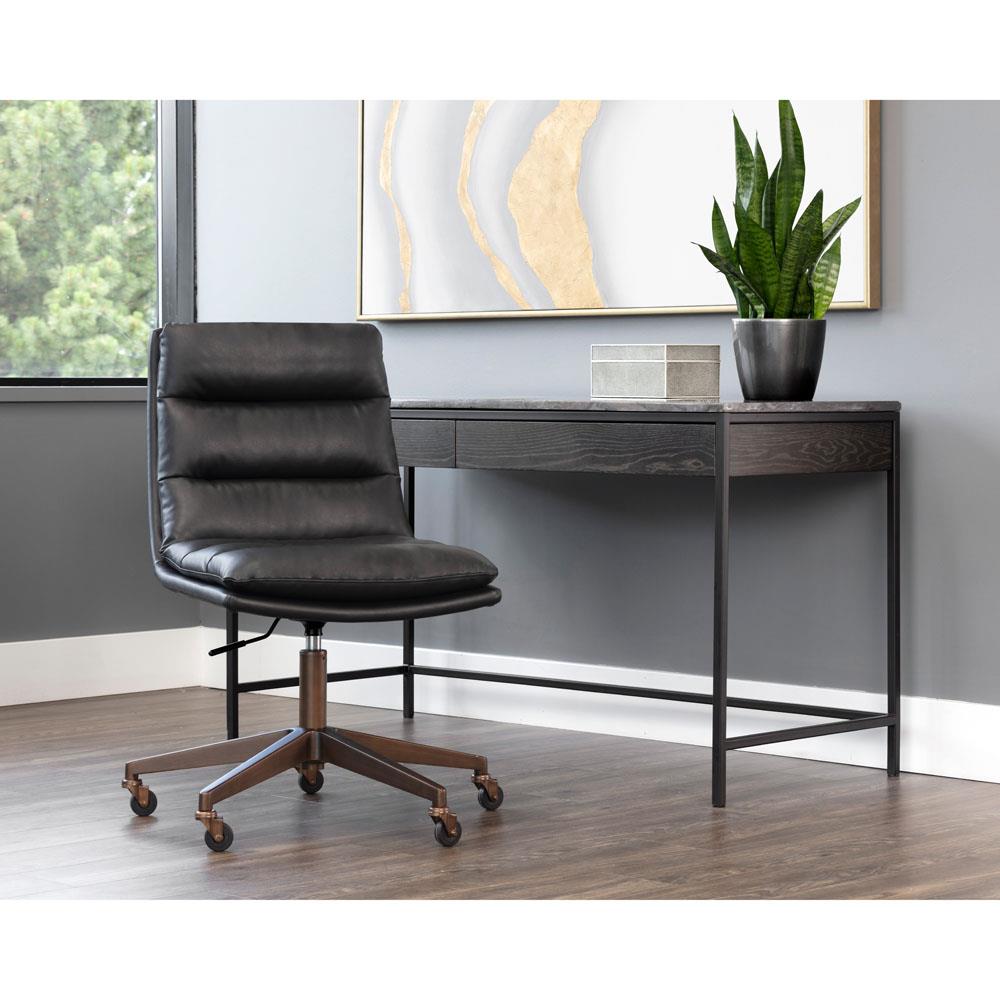 Tashia Bravo Black Upholstered Antique Brass Steel Executive Office Chair|