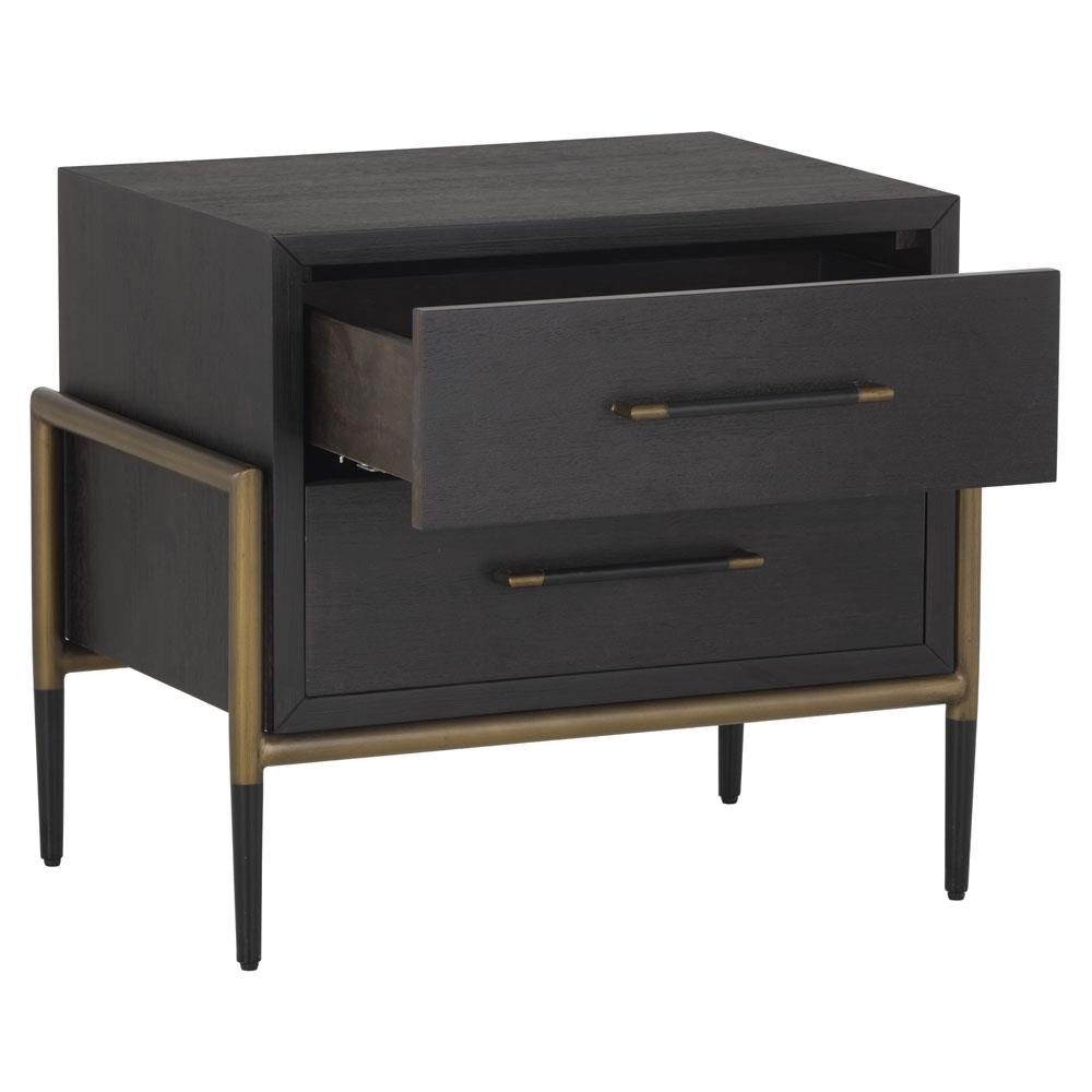 Senesca Rustic Brown Acacia Wood Black Iron Base 2 Drawer Nightstand|