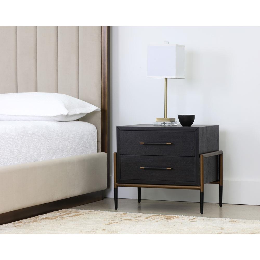 Senesca Rustic Brown Acacia Wood Black Iron Base 2 Drawer Nightstand|