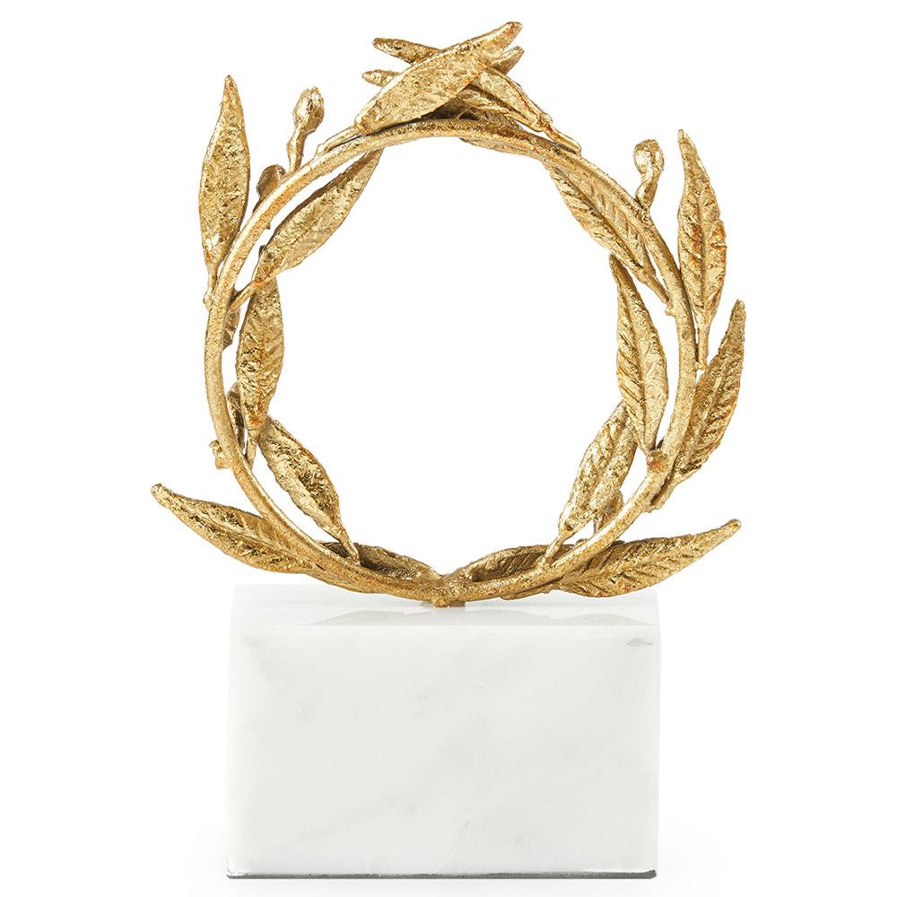 Apollo Regency Gold Leaf Iron White Marble Base Sculpture|