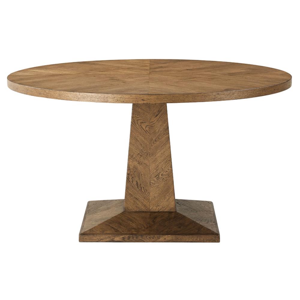Ayra Dawn Brown Herringbone Oak Round Pedestal Dining Table - 54"W|