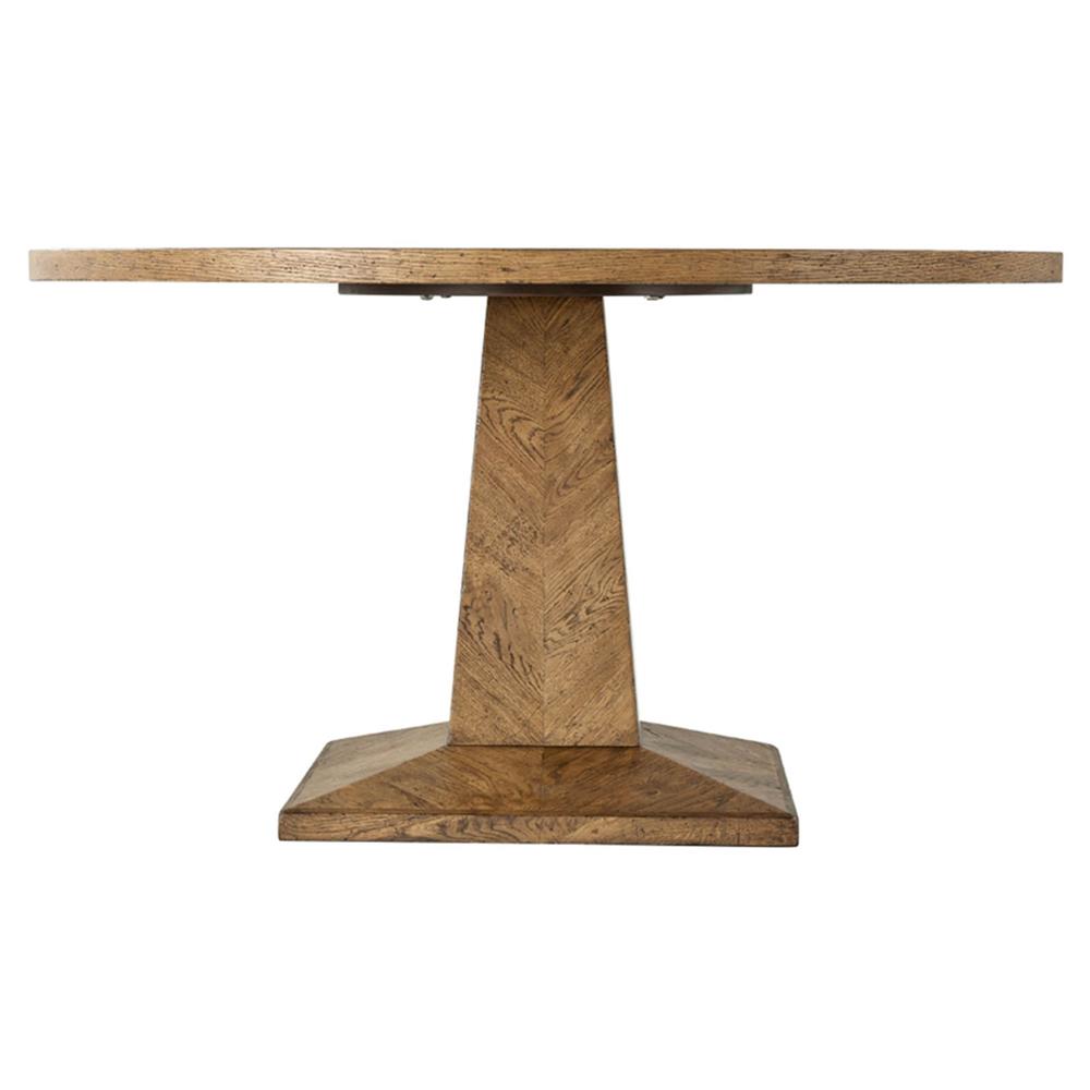 Ayra Dawn Brown Herringbone Oak Round Pedestal Dining Table - 54"W|