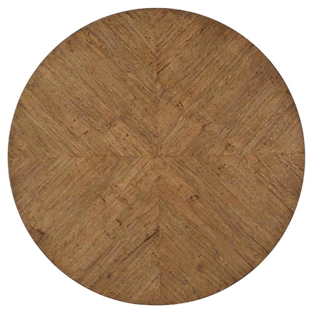 Ayra Dawn Brown Herringbone Oak Round Pedestal Dining Table - 54"W|