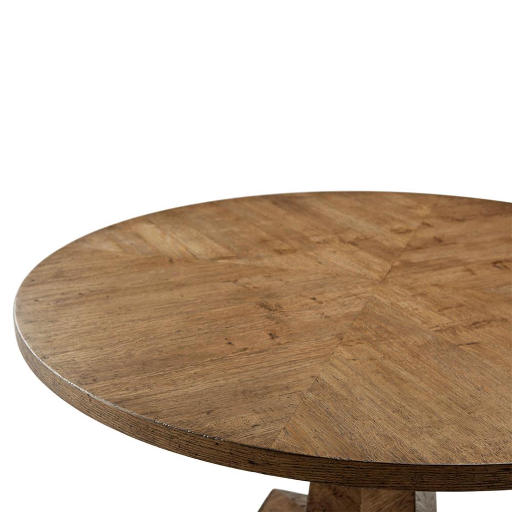 Ayra Dawn Brown Herringbone Oak Round Pedestal Dining Table - 54"W|