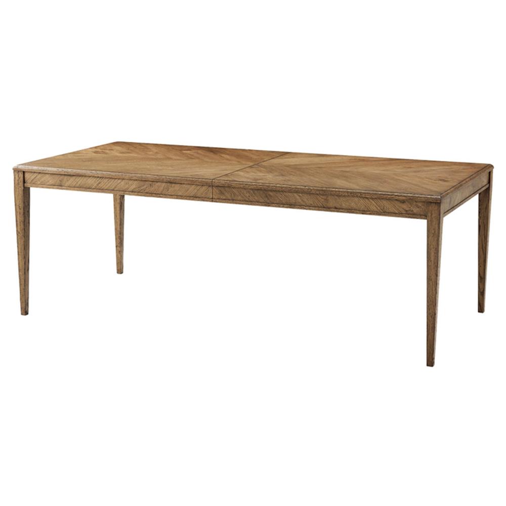 Ayra Dawn Brown Herringbone Oak Extendable Dining Table - 84-106"W|