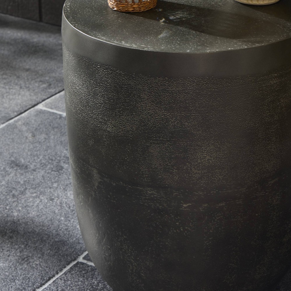 Bailey Industrial Loft Grey Aluminum Round Drum Outdoor Drink Table|