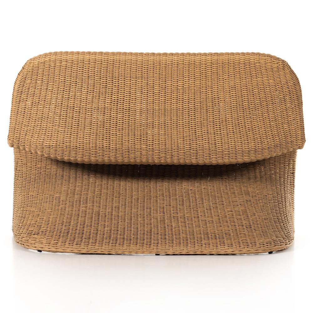 Ivanna Coastal Beach Natural Brown Woven Wicker Outdoor Dining Bench|