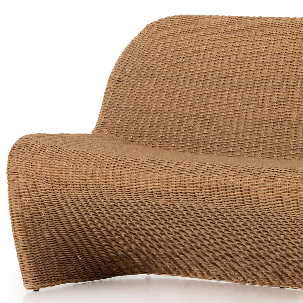 Ivanna Coastal Beach Natural Brown Woven Wicker Outdoor Dining Bench|