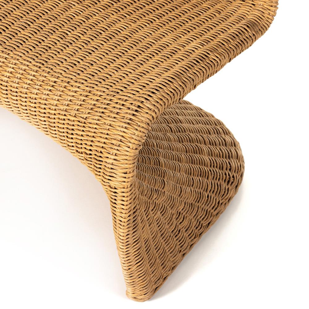 Ivanna Coastal Beach Natural Brown Woven Wicker Outdoor Dining Bench|