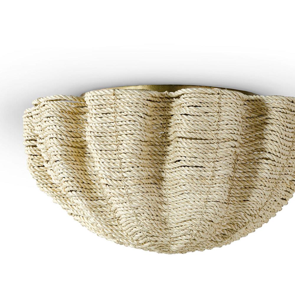 Palecek Isla Coastal Beach Natural Abaca Rope Antique Gold Metal Flush Mount|