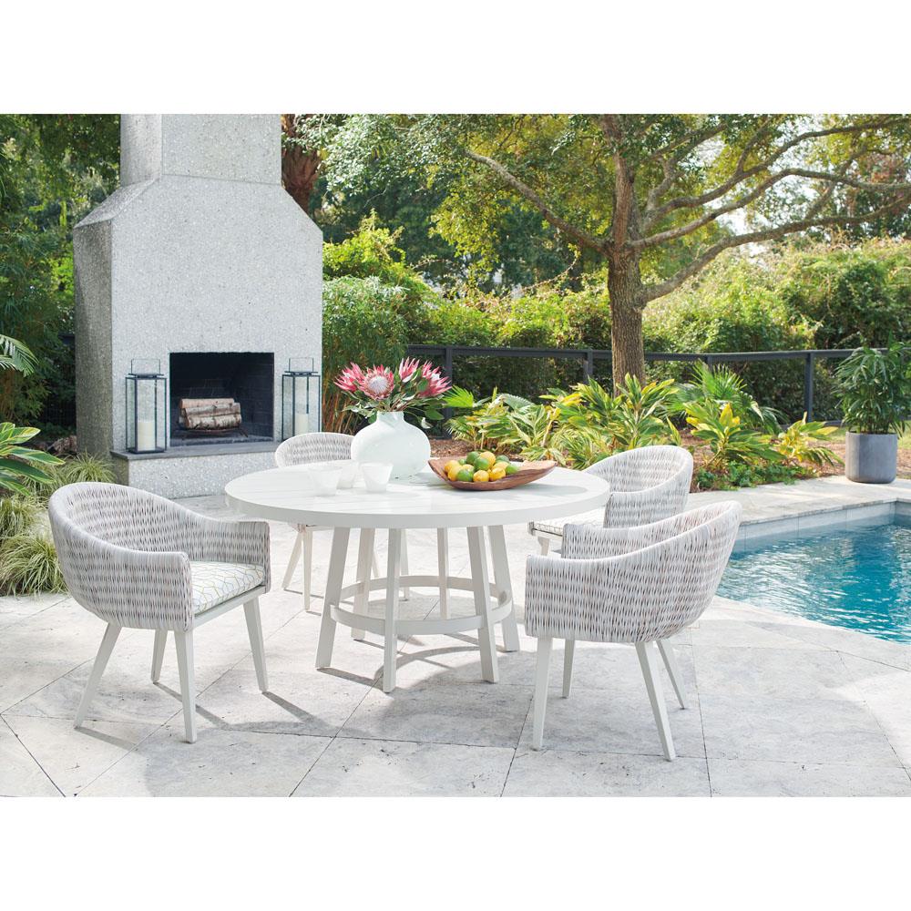 Seabrook Coastal White Aluminum Outdoor Round Dining Table - 60"W|