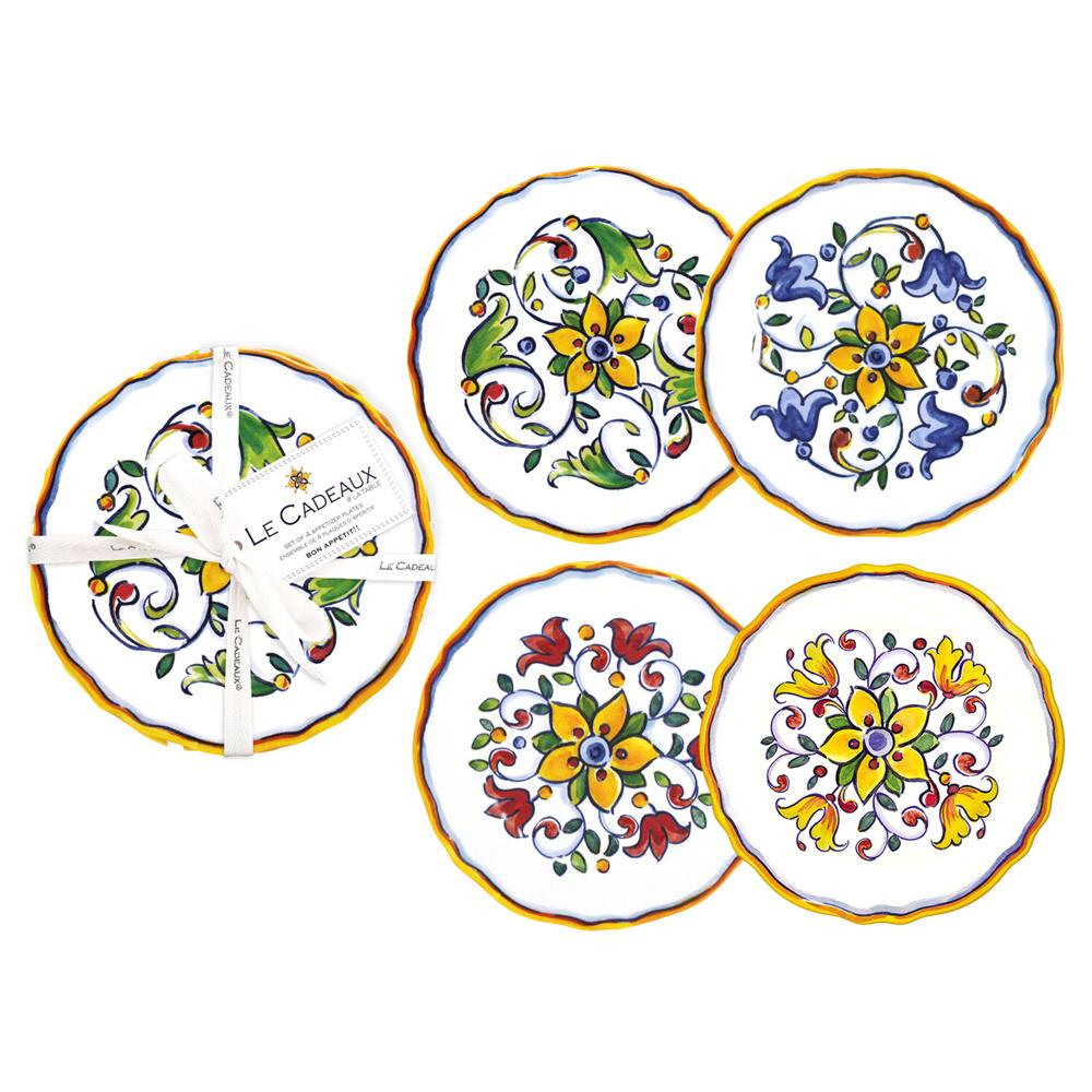 Capri French White Melamine Floral Appetizer Plate - Set of 4|