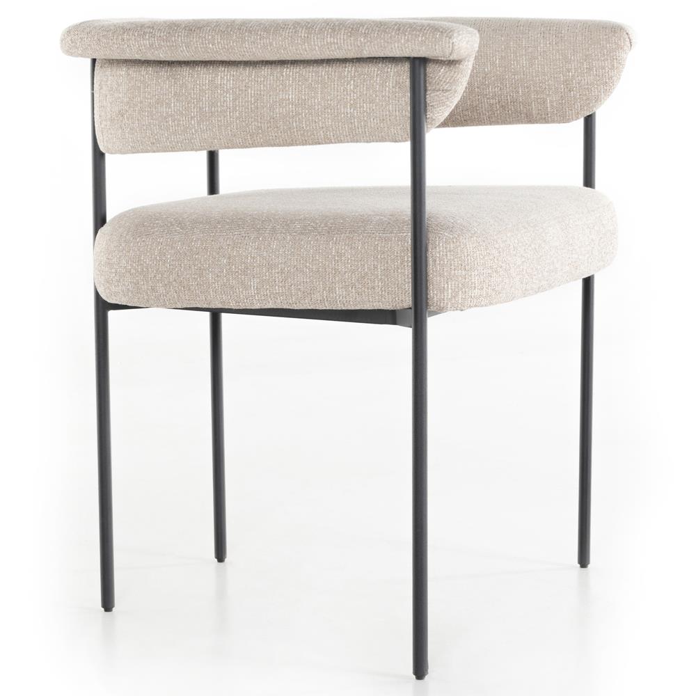 Penelope Industrial Off White Upholstered Black Iron Barrel Dining Arm Chair|