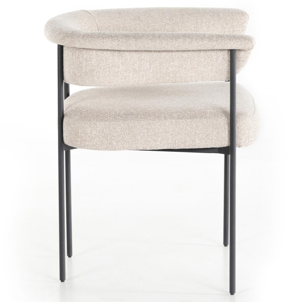 Penelope Industrial Off White Upholstered Black Iron Barrel Dining Arm Chair|