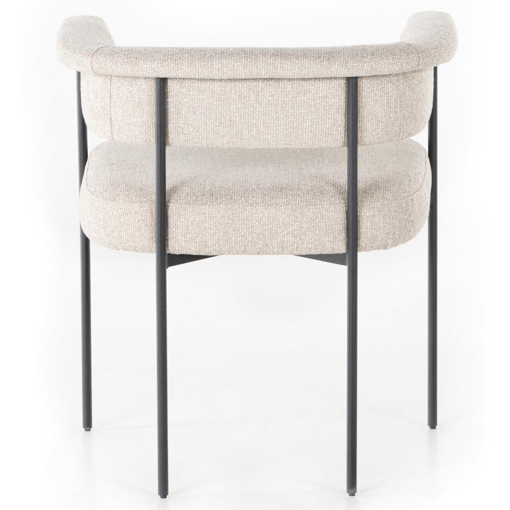 Penelope Industrial Off White Upholstered Black Iron Barrel Dining Arm Chair|