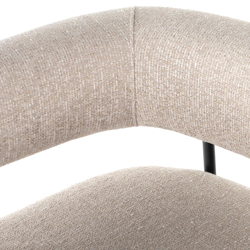 Penelope Industrial Off White Upholstered Black Iron Barrel Dining Arm Chair|