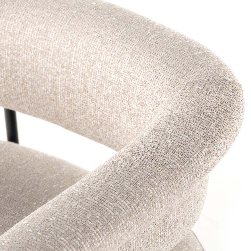 Penelope Industrial Off White Upholstered Black Iron Barrel Dining Arm Chair|