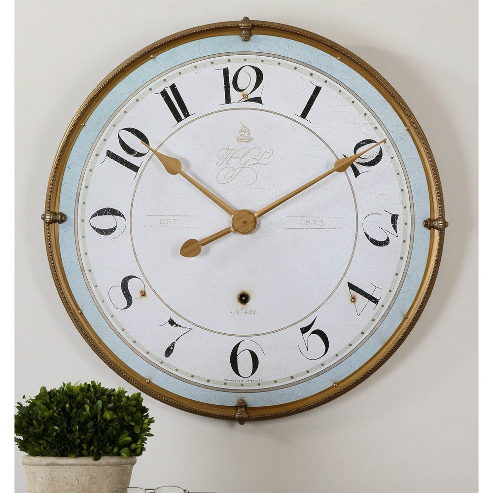 Tisdale Updated Traditional Blue Antique Gold Frame Wall Clock |