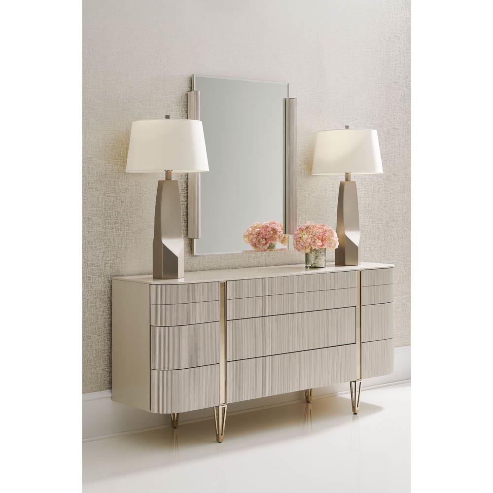 green emerald velvet dress Benjara 6 Drawer Wooden Dresser with Metal Hairpin Legs, White and Gold main image 1