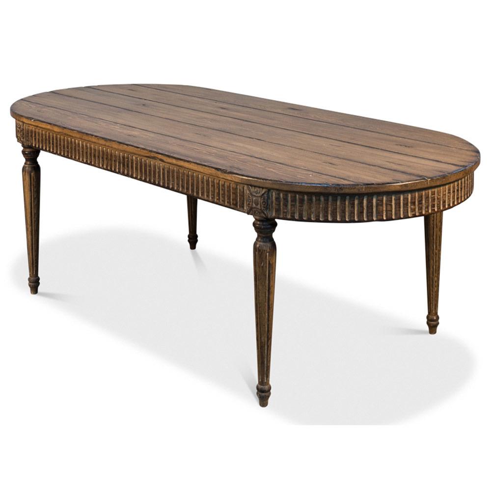 Clark French Country Brown Pine Wood Oval Dining Table - 89"W|