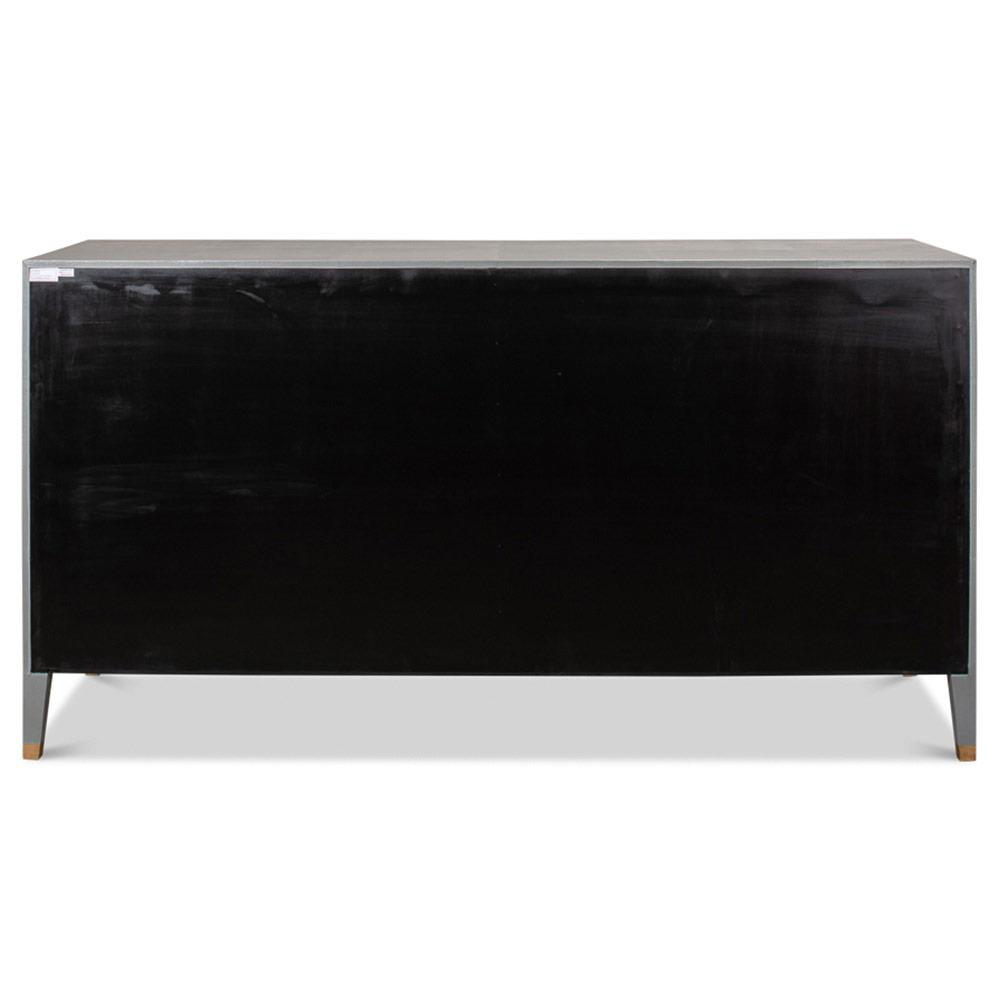 Levi Mid Century Modern Grey Shagreen Leather Brass Accent 8 Drawer Double Dresser|