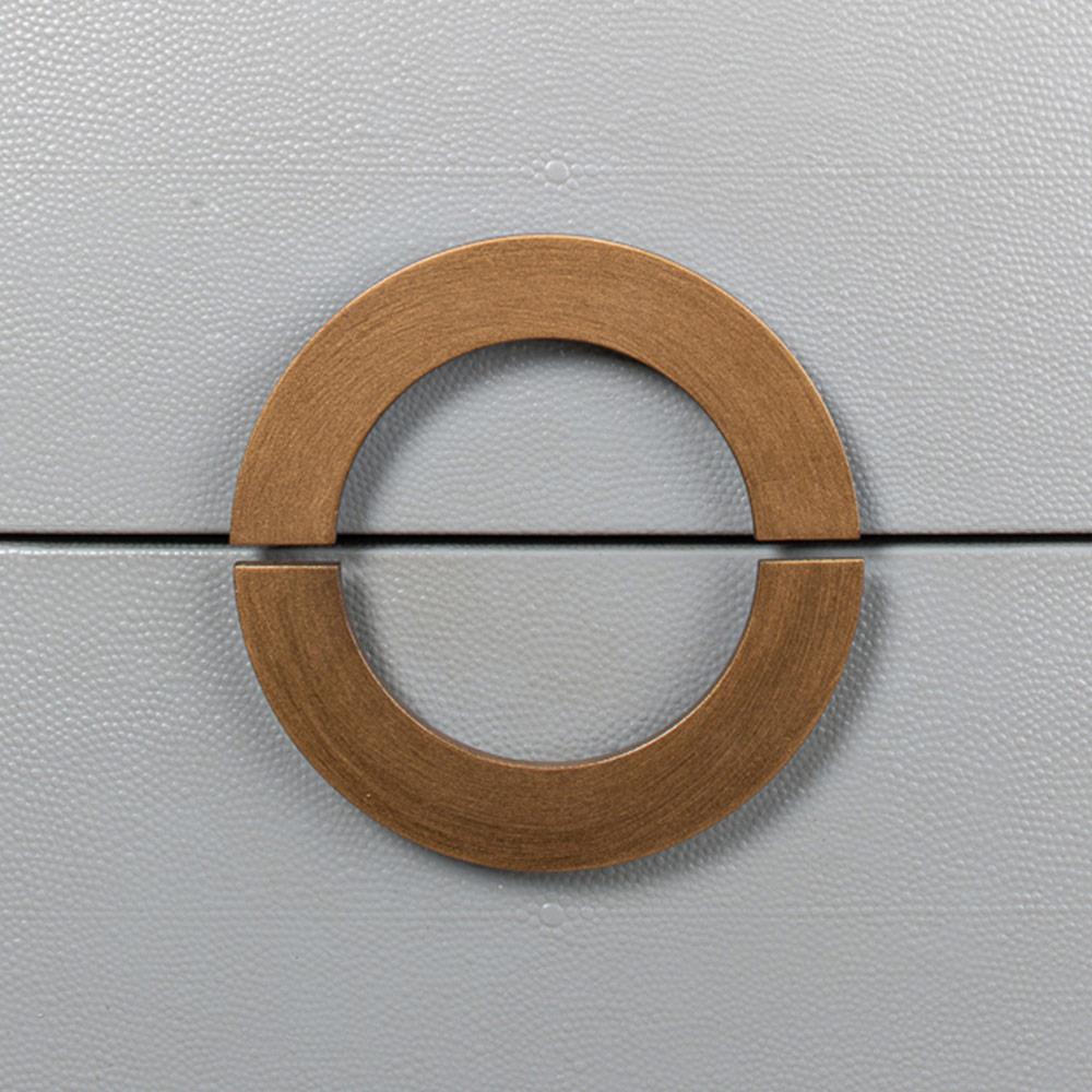 Levi Mid Century Modern Grey Shagreen Leather Brass Accent 8 Drawer Double Dresser|