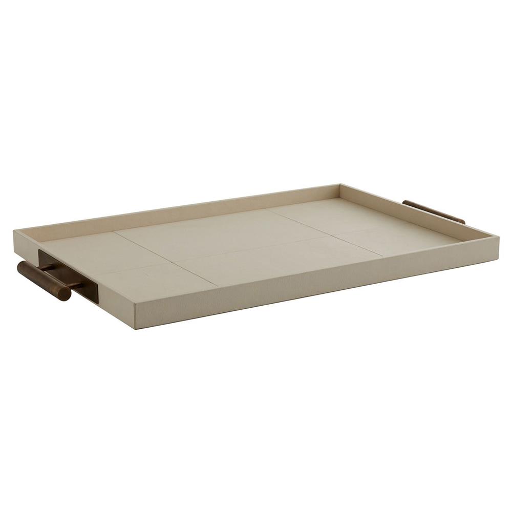 Maxwell Modern Classic Brass Handle Beige Leather Decorative Tray|