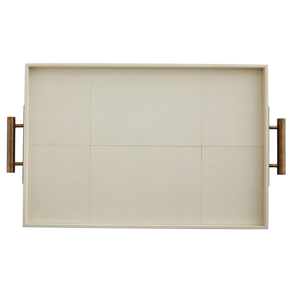 Maxwell Modern Classic Brass Handle Beige Leather Decorative Tray|