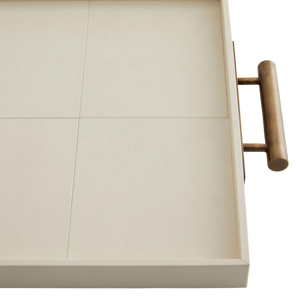 Maxwell Modern Classic Brass Handle Beige Leather Decorative Tray|