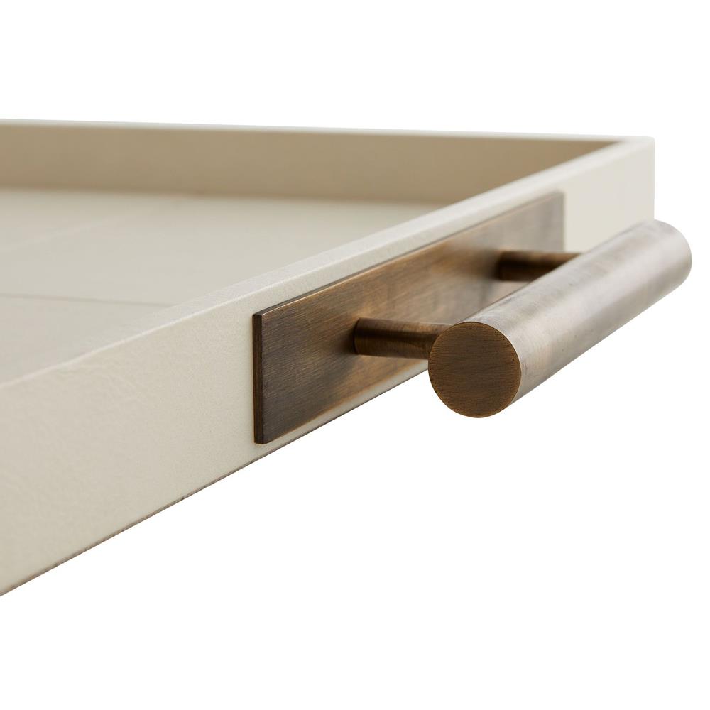 Maxwell Modern Classic Brass Handle Beige Leather Decorative Tray|
