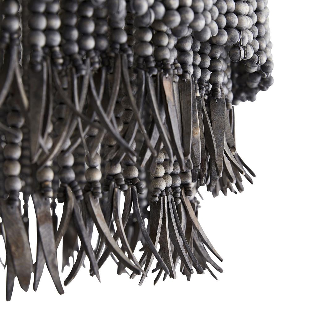 Baja Coastal Dark Grey Coco Wood Beads Antique Brass Iron Chandelier|