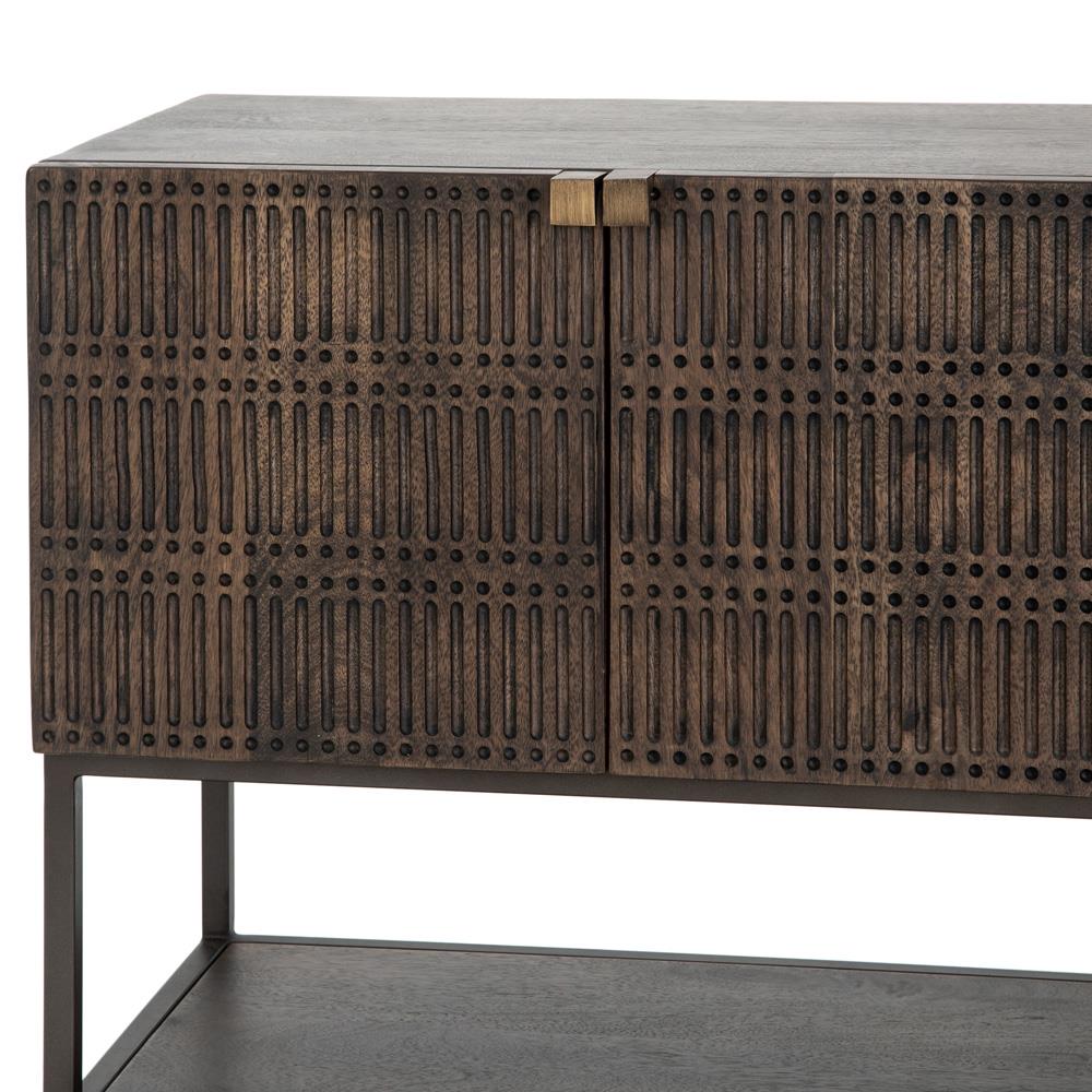 Madison Mid Century Brown Mango Wood Black Iron 4 Door Media Cabinet - 56"W|