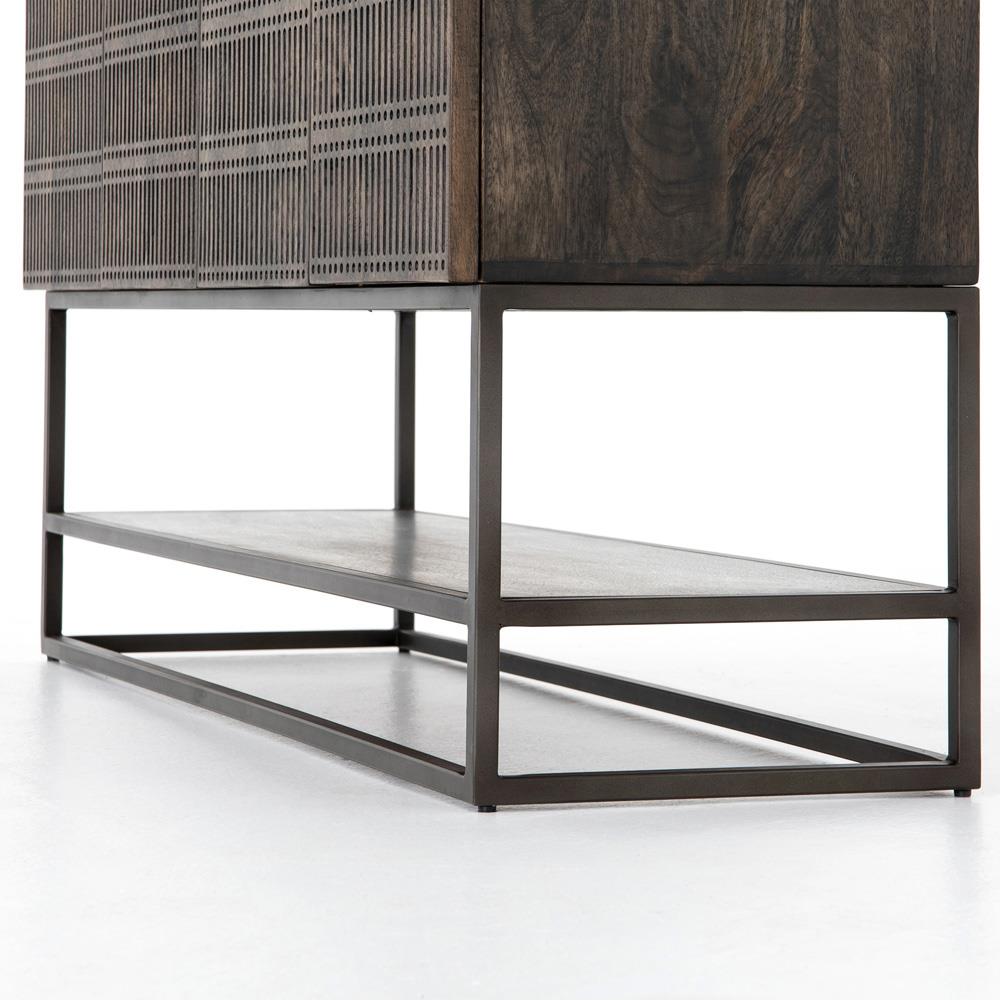 Madison Mid Century Brown Mango Wood Black Iron 4 Door Media Cabinet - 56"W|