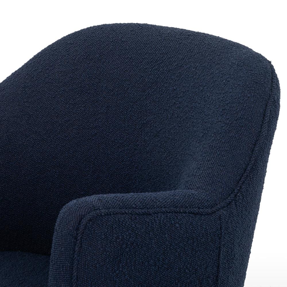 Samuel French Country Blue Upholstered Boucle Brown Wood Swivel Arm Chair|