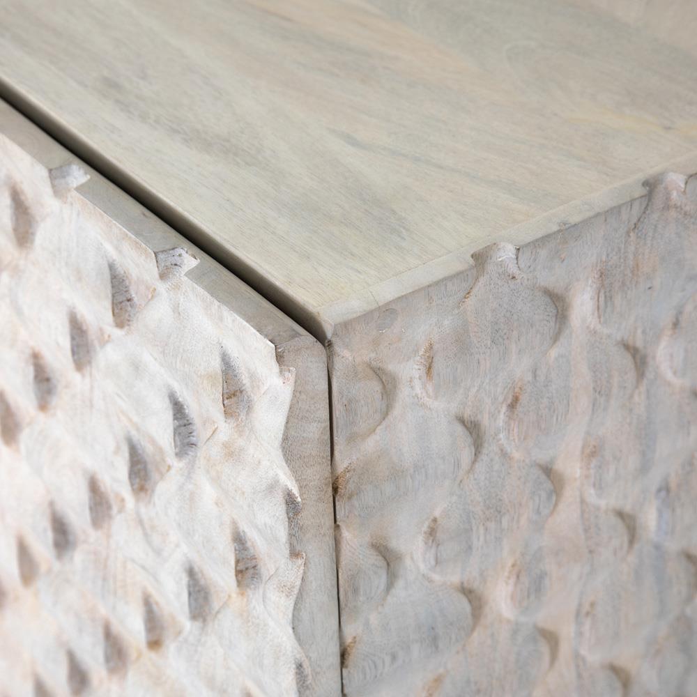 Harriet Mid Century White Wash Carved Mango Wood Gold Iron Base Media Cabinet - 82"W|