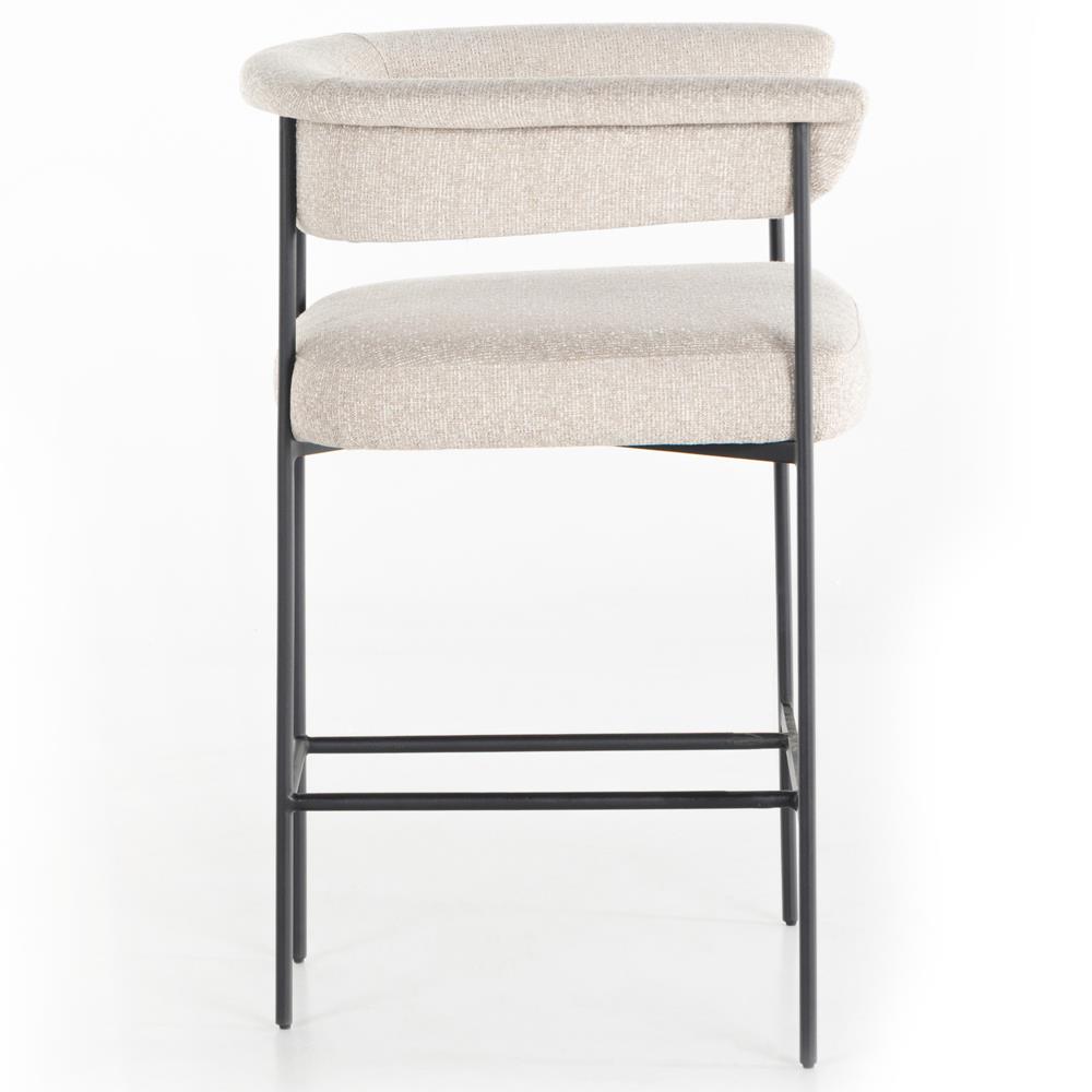 Penelope Industrial Off White Upholstered Matte Black Iron Barrel Counter Stool|