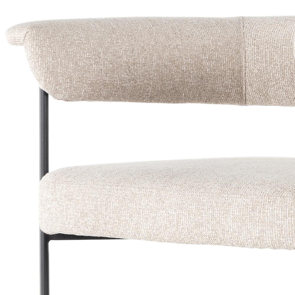 Penelope Industrial Off White Upholstered Matte Black Iron Barrel Counter Stool|