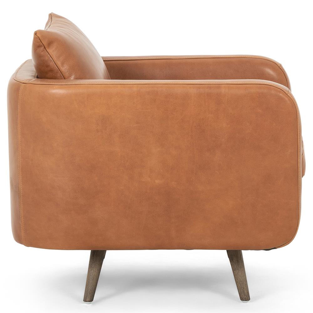Astrid Mid Century Modern Brown Upholstered Leather Wood Swivel