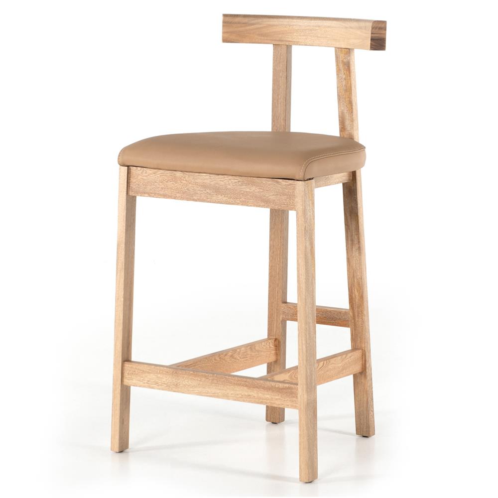 Madina Mid Century Modern Brown Upholstered Leather Natural Wood