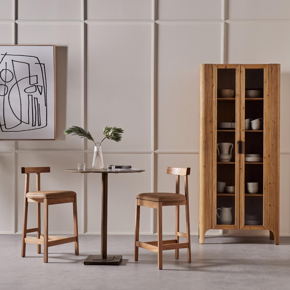 Madina Mid Century Modern Brown Upholstered Leather Natural Wood