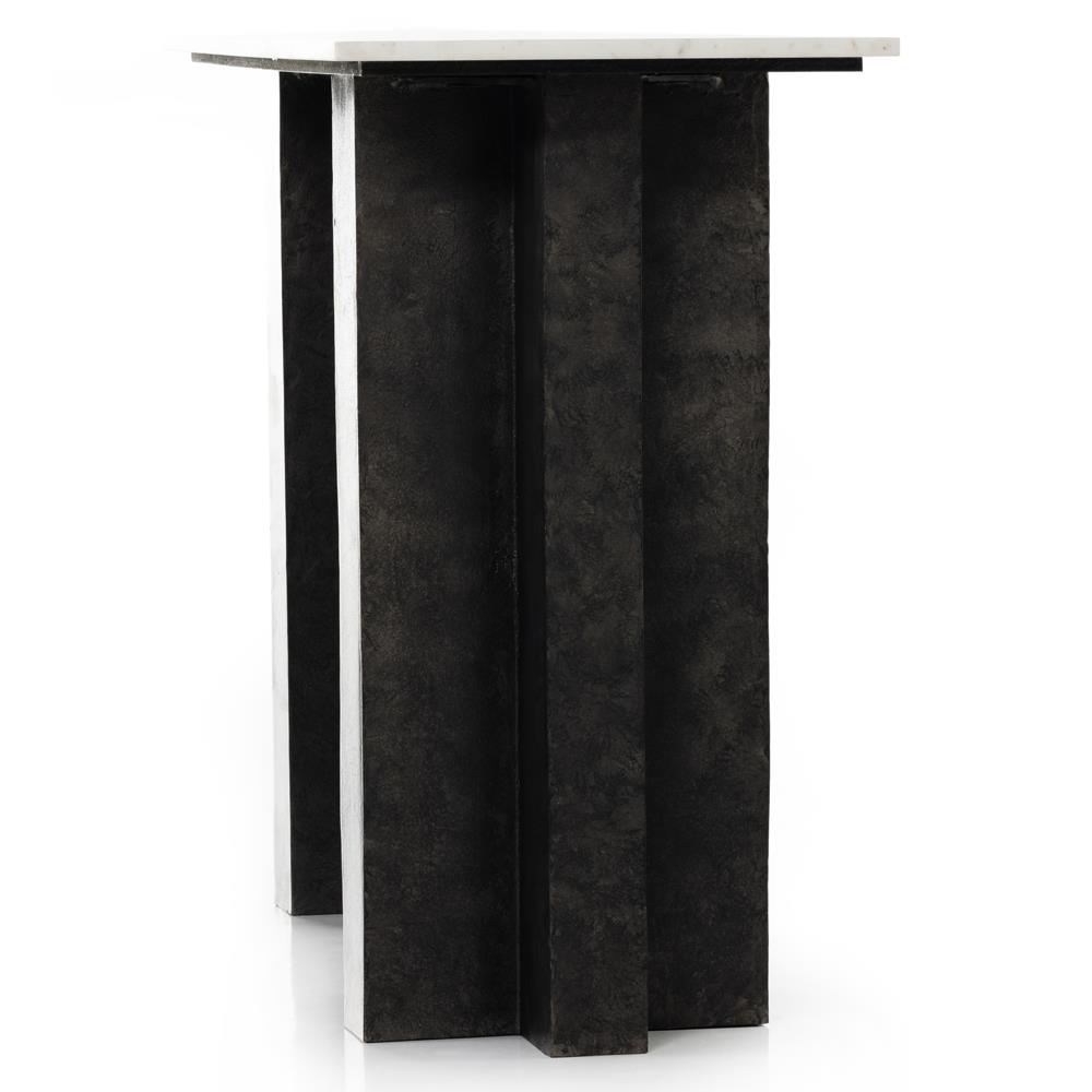 Hanne Mid Century Modern White Marble Black Aluminum Rectangular Console Table|