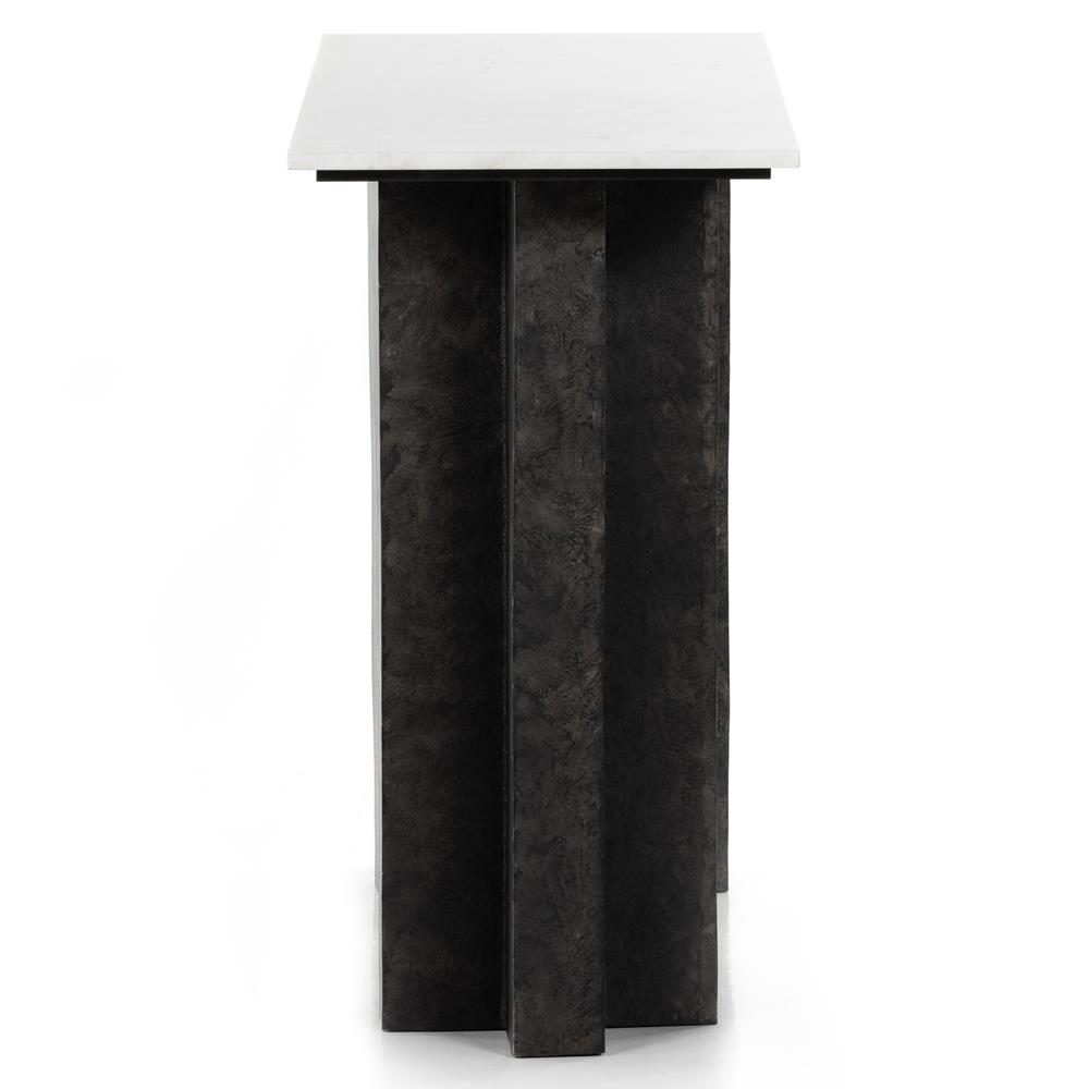 Hanne Mid Century Modern White Marble Black Aluminum Rectangular Console Table|