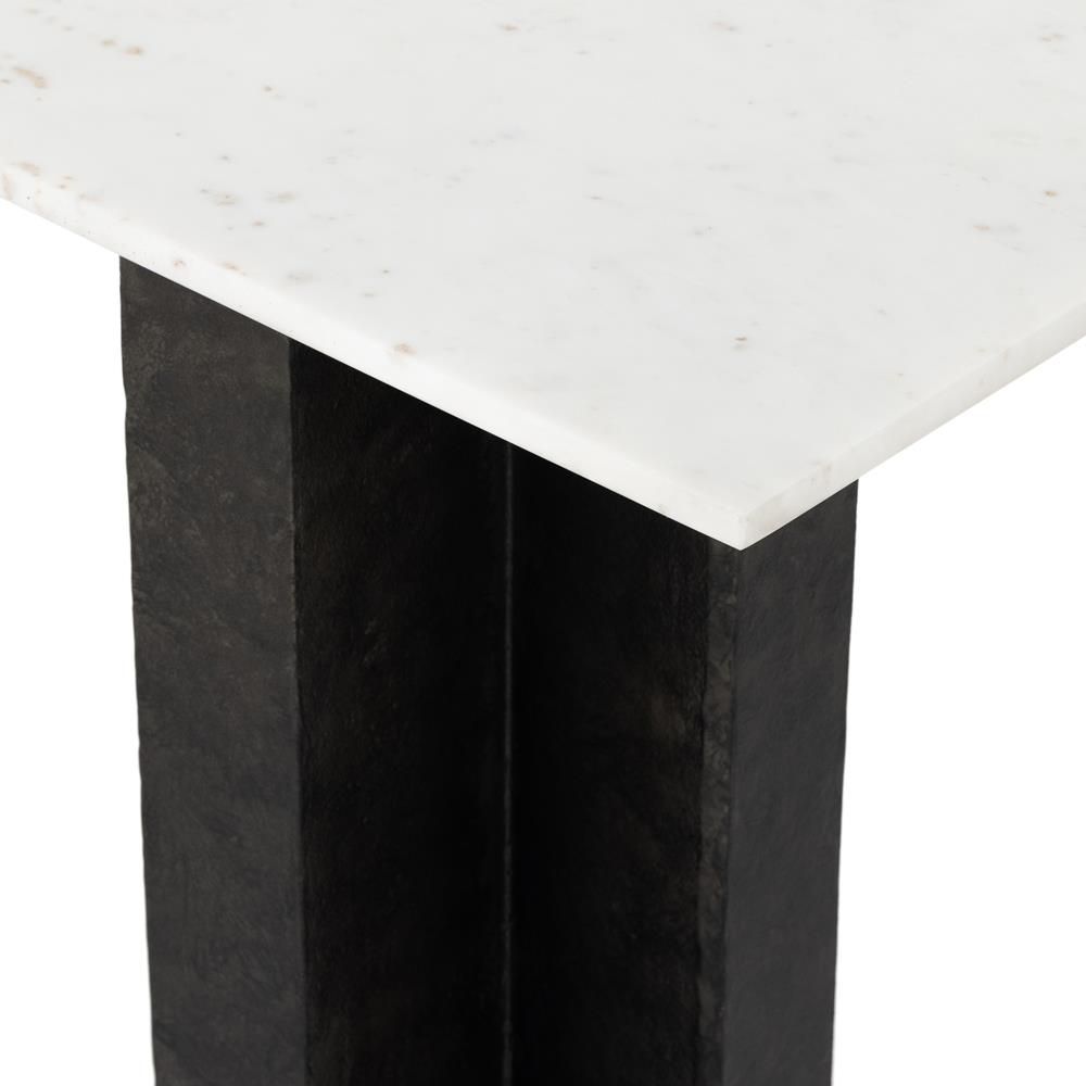 Hanne Mid Century Modern White Marble Black Aluminum Rectangular Console Table|