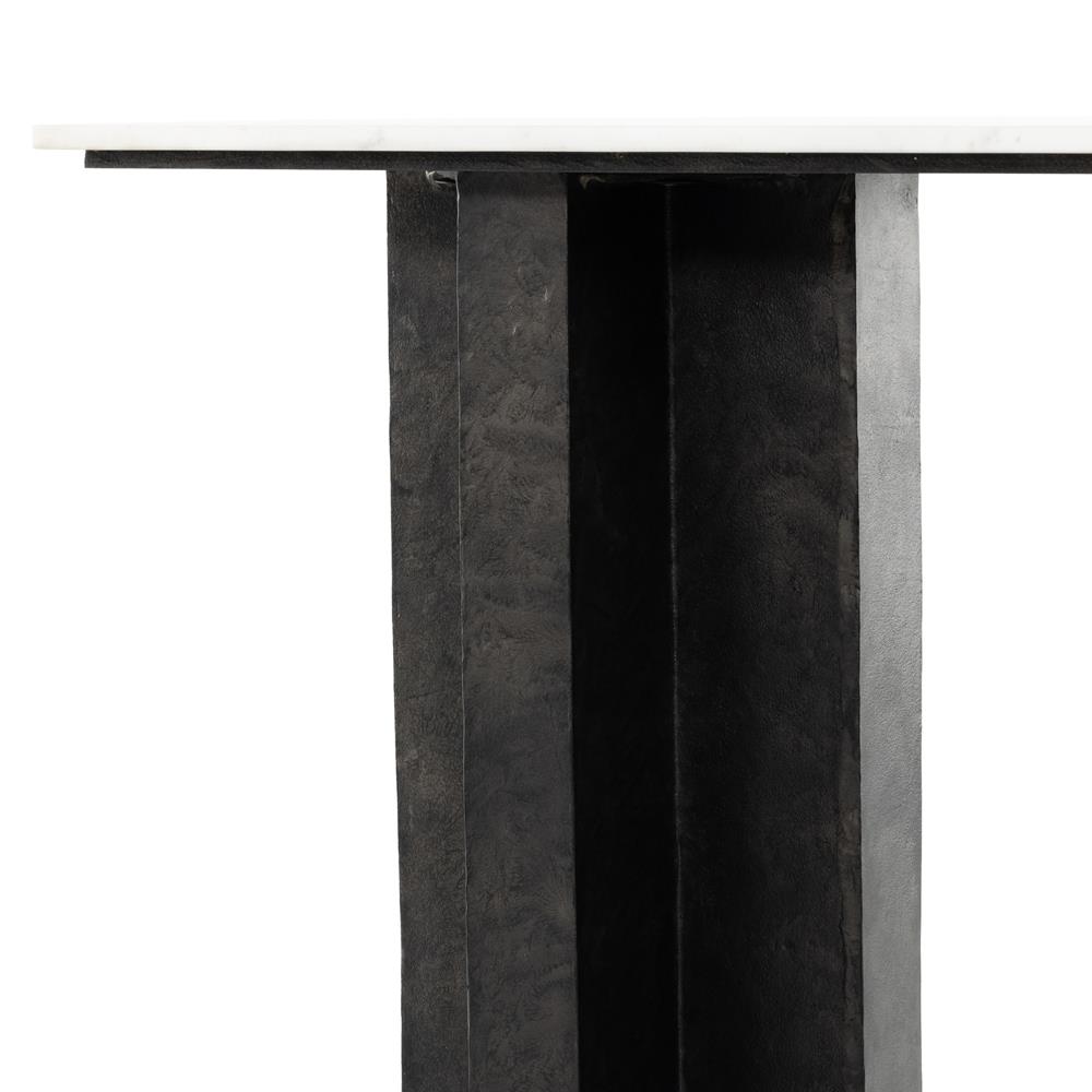 Hanne Mid Century Modern White Marble Black Aluminum Rectangular Console Table|