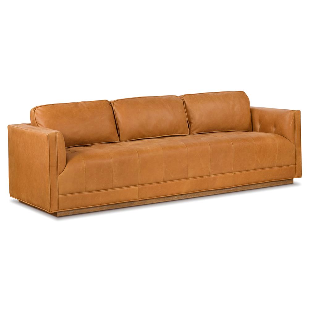 Celeste Rustic Lodge Palermo Cognac Leather Wood Base Tufted Seat Sofa - 90"W|